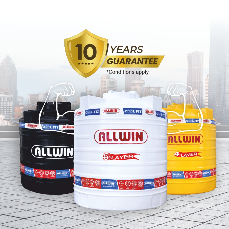 Allwin Premium Roto Moulded Water Tanks in black white and yellow colours
